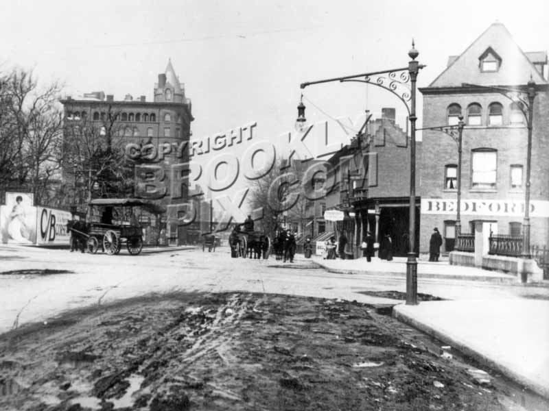 Bedford Ave. looking north to Atlantic Ave., showing the 1893 Halliday Building at Fulton St., 1907