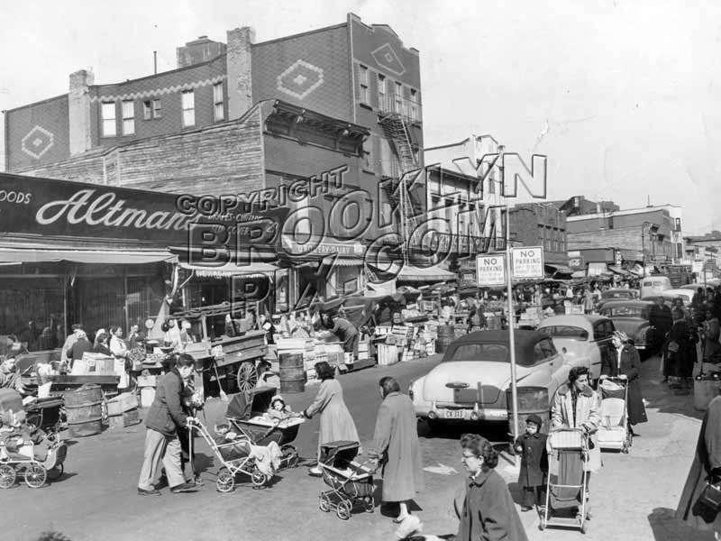 Belmont Avenue pushcart market east from Thatford Avenue, 1955 Old Vintage Photos and Images