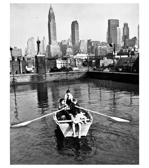 Boys rowing in rooftop pool at Madison Sq. Boys Club 1950 Old Vintage Photos and Images