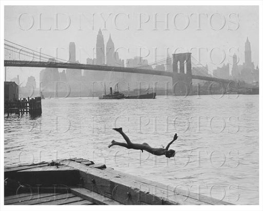 Brooklyn Bridge with swimmer Old Vintage Photos and Images