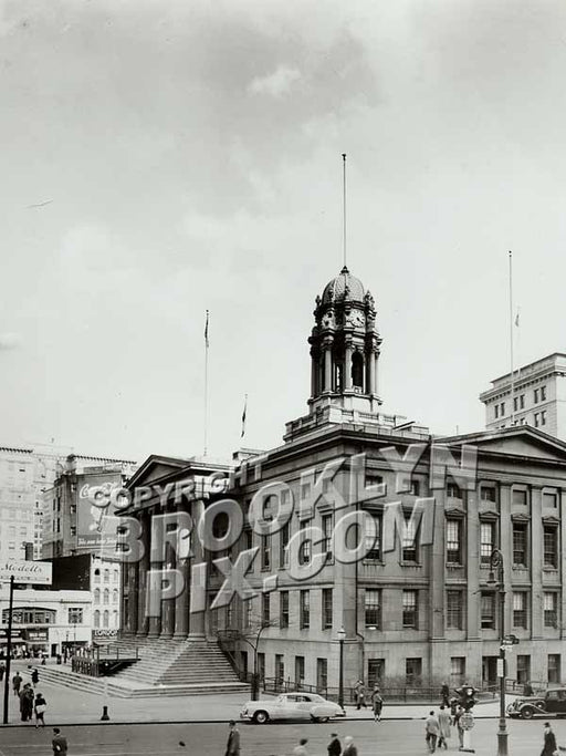 Brooklyn Borough Hall from Court and Remsen Street, 1940s Old Vintage Photos and Images