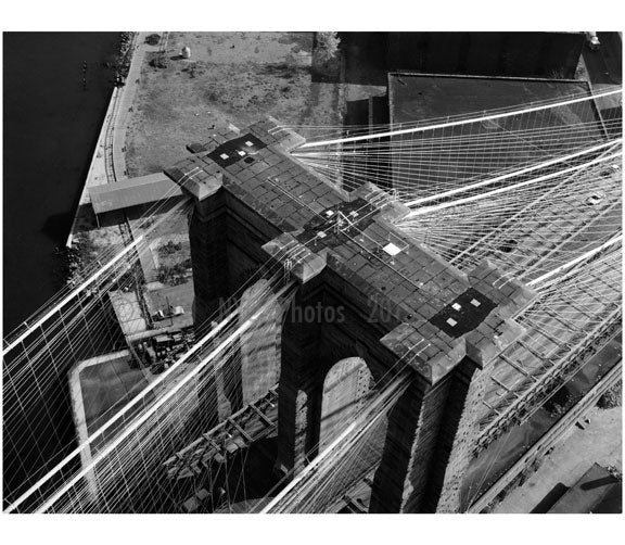 Brooklyn Bridge - aerial view looking at the top of the Brooklyn Tower 1982