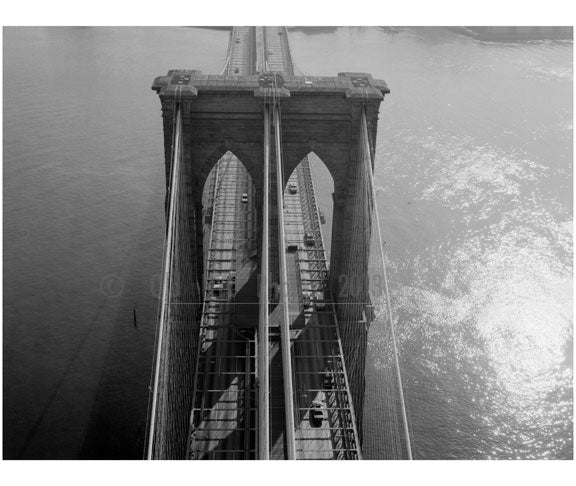 Brooklyn Bridge - aerial view looking down from the Manhattan tower 1982 Old Vintage Photos and Images