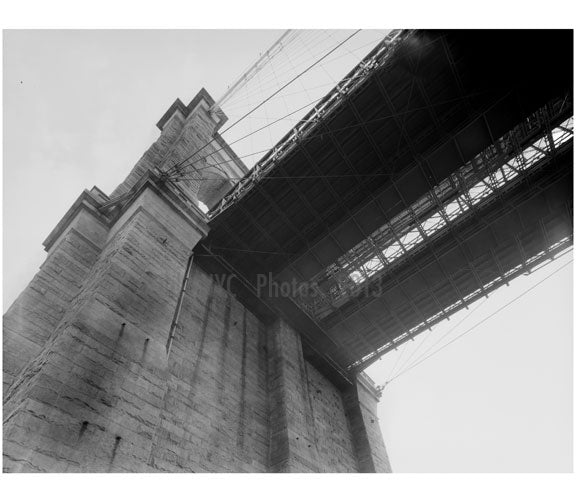 Brooklyn Bridge - angled view looking up at 1982 Old Vintage Photos and Images