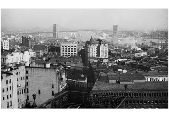Brooklyn Bridge - as seen from a rooftop Old Vintage Photos and Images