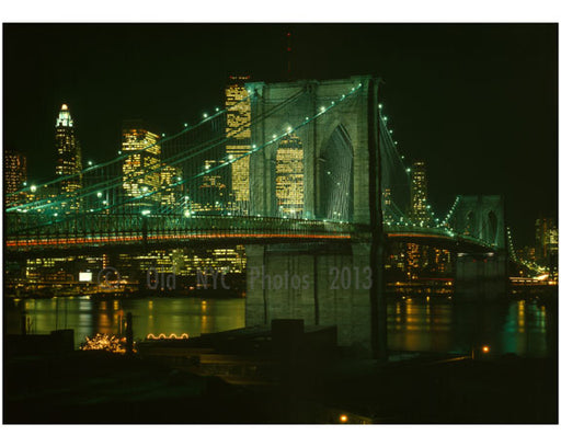 Brooklyn Bridge at night with the city glowing behind Old Vintage Photos and Images
