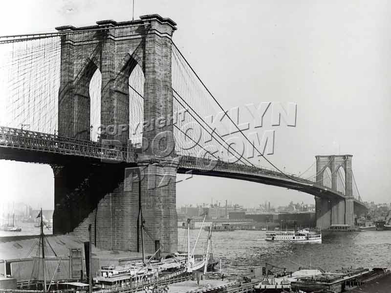 Brooklyn Bridge ca. 1900 from Manhattan near current South Street Seaport location Old Vintage Photos and Images