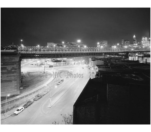 Brooklyn Bridge - night view looking west at Brooklyn side span and anchorage 1982 Old Vintage Photos and Images