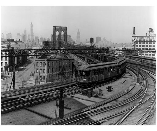 Brooklyn Bridge - train passing with Manhattan Skyline in the background Old Vintage Photos and Images