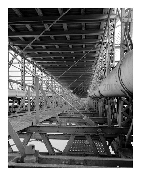 Brooklyn Bridge - view below promenade at mid span looking northwest at main cable 1982 Old Vintage Photos and Images