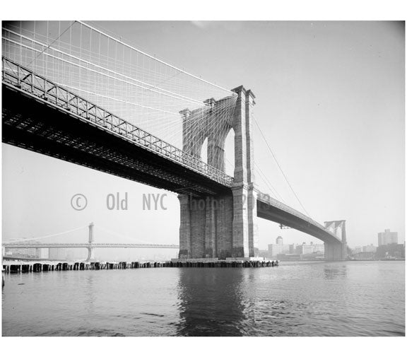 Brooklyn Bridge - view looking east from Manhattan shore with Manhattan Bridge in background - 1978 Old Vintage Photos and Images