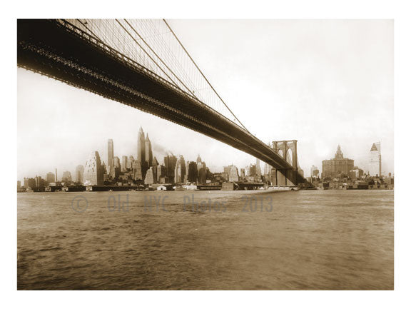Brooklyn Bridge with Manhattan skyline behind Old Vintage Photos and Images