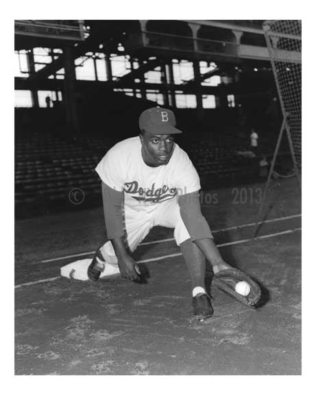 Brooklyn Dodger Jackie Robinson at Ebbets Field 1955