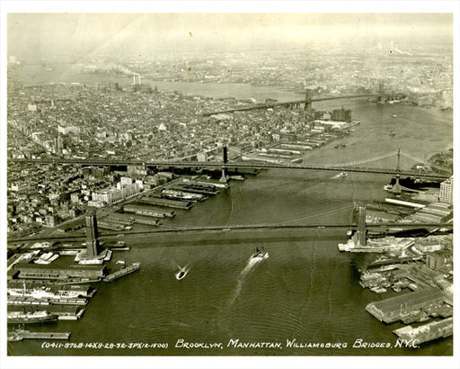 Brooklyn Manhattan Williamsburg Bridge 1932 Postcard - Aerial Shot of NYC Old Vintage Photos and Images