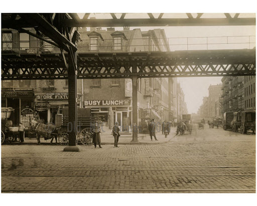 "Busy Lunch" 1st Street - view east from Bowery Old Vintage Photos and Images