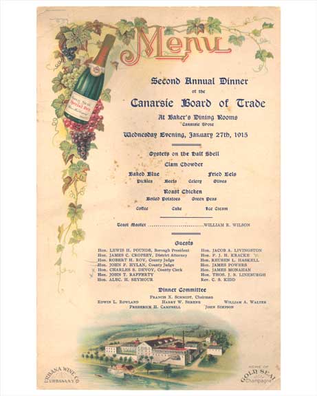 Canarsie "Bakers Dining Rooms" Menu 1915 - Brooklyn NY Old Vintage Photos and Images