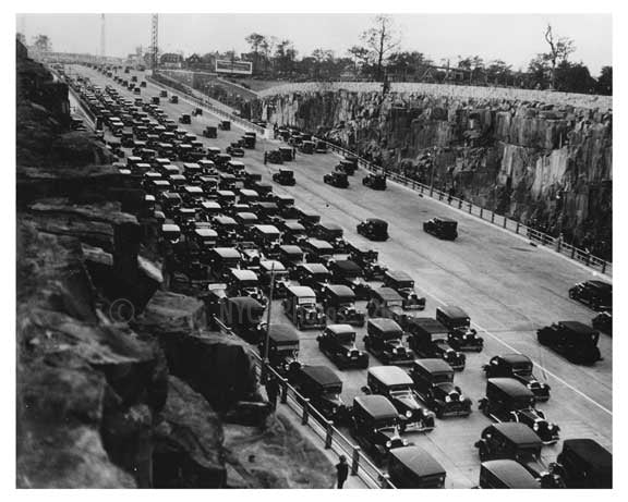Cars lined up for the opening of the George Washington Bridge NYC Old Vintage Photos and Images