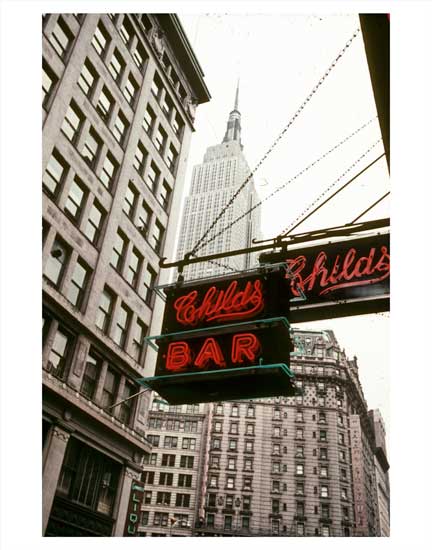 Childs Bar with the Empire State Building behind it - Midtown East Old Vintage Photos and Images