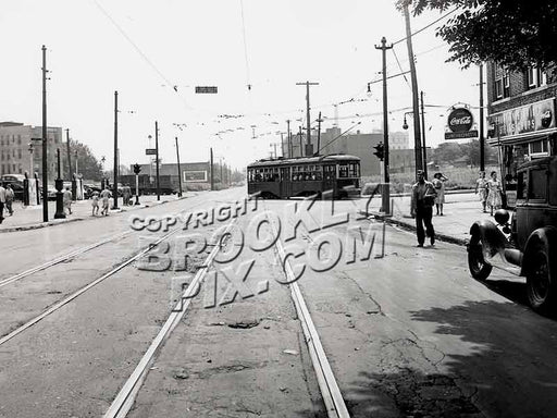 Church Avenue trolley turning into East 98th Street on way to Canarsie Depot, August 8, 1948 Old Vintage Photos and Images
