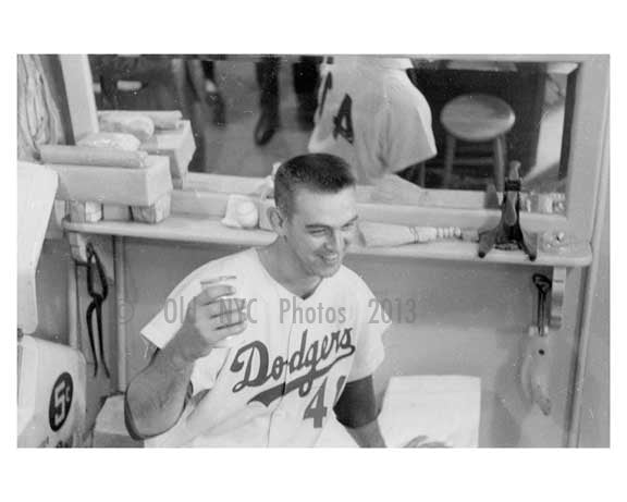 Clem Lambine in the Dodgers locker room with the Press after the game