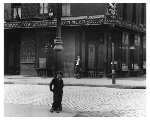 Close up shot of kid on corner of Varick & Moore Street - Tribeca  - Manhattan 1914 II Old Vintage Photos and Images