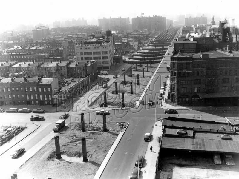 Constructing the BQE along Park Avenue, looking west at Washington Avenue, March 1959 Old Vintage Photos and Images