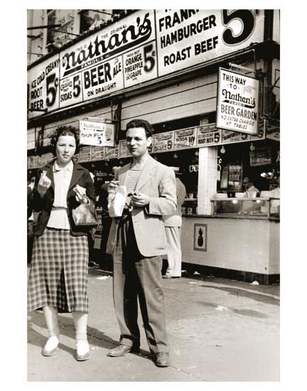Couple at Nathan's Hotdogs Old Vintage Photos and Images