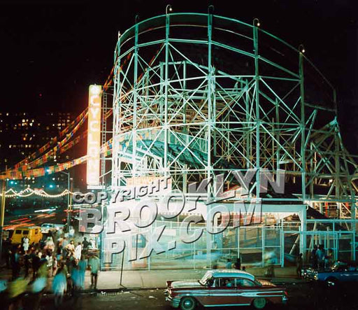 Cyclone Roller Coaster at night, ca. 1965 Old Vintage Photos and Images