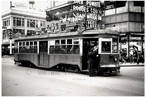 Dekalb Ave trolley Line in front of the RKO Albee Theater Old Vintage Photos and Images