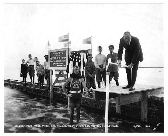 Driving the first stake into the Boardwalk Old Vintage Photos and Images