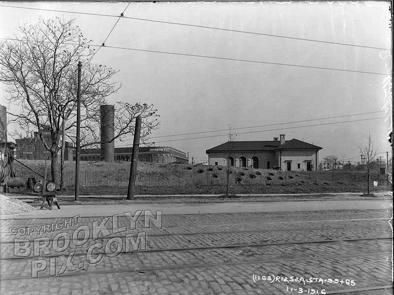 Ebbets Field from Flatbush Avenue, looking across Botanic Garden. FDNY signal station at right, 1916 Old Vintage Photos and Images