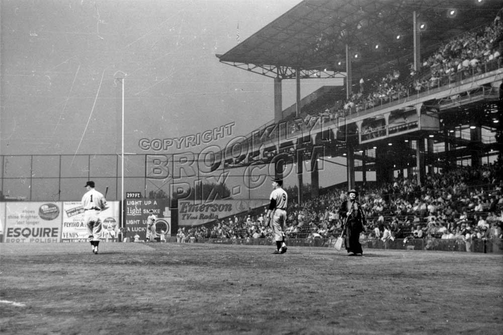 Ebbetts Field with clown Emmett Kelly at right, 1957 Old Vintage Photos and Images