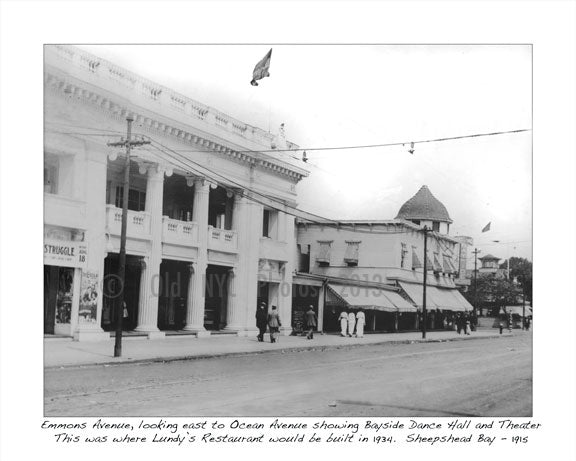 Emmons Ave, looking east to Ocean Ave showing Bayside Dance Hall 1915 Old Vintage Photos and Images