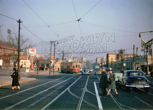 Empire Boulevard looking east from Flatbush Avenue; Ebbets Field on far left, 1947 Old Vintage Photos and Images