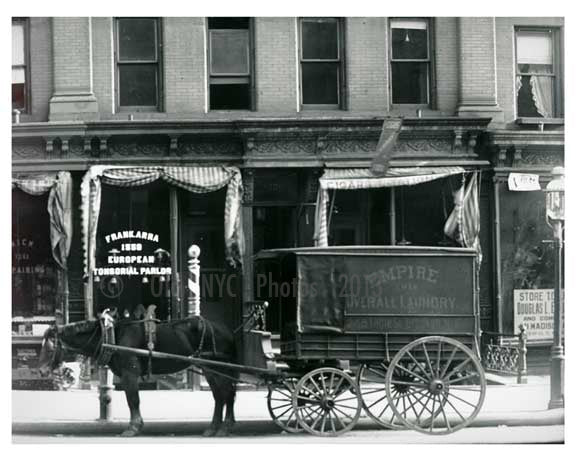 "Empire Overhaul Laundry" Horse & wagon parked on Lexington Avenue - Upper East Side -  Manhattan NYC 1913 Old Vintage Photos and Images