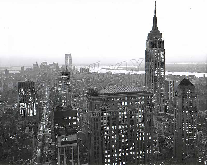 Empire State Building from 42nd Street and Park Avenue, World Trade Center in distance, 1972 Old Vintage Photos and Images