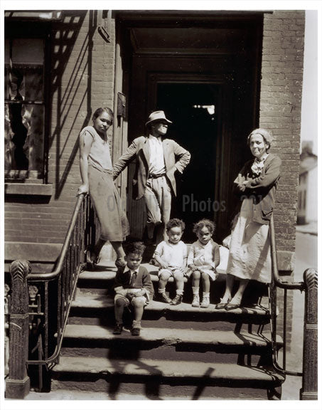 Family hanging out on the stoop of apt bldg. Brooklyn NY Old Vintage Photos and Images