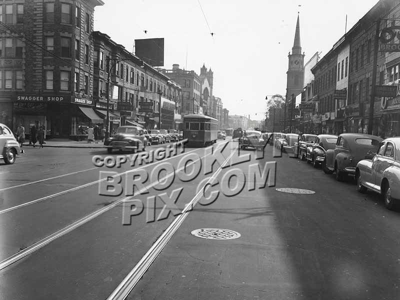 Flatbush Avenue looking south to Martense Street; Dutch Reformed Church in right background Old Vintage Photos and Images