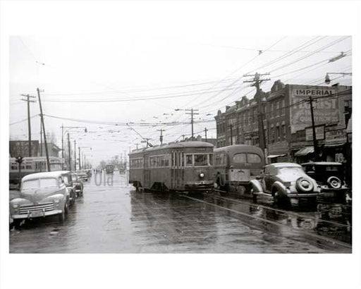 Flatbush Avenue looking south toward Avenue N with Trolleys & Classic cars passing by in the background Flatbush 1948 Brooklyn NY Old Vintage Photos and Images