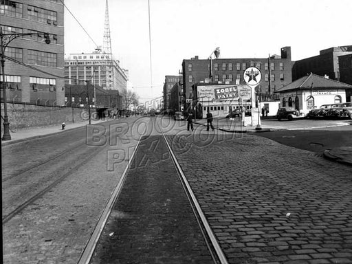 Flushing Avenue east from North Oxford Street, Navy Yard at left, 1946 Old Vintage Photos and Images