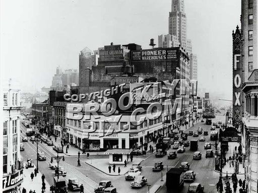 Fox Theater at Flatbush Avenue and Fulton Street, looking south, 1940s Old Vintage Photos and Images