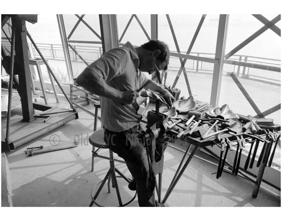 French craftsmen fabricating acanthus leaves, October 14, 1985 - from the renovation of the Statue of Liberty Old Vintage Photos and Images