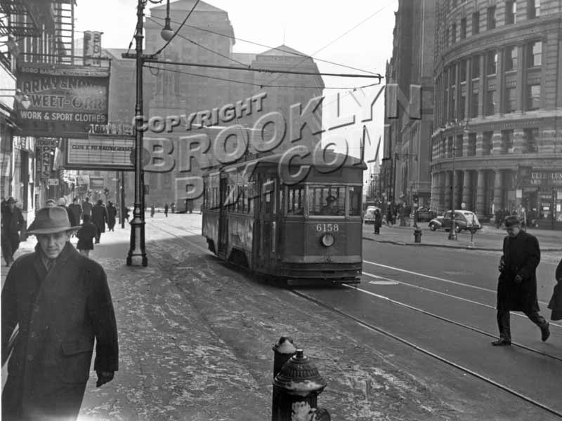 Fulton Street looking west toward Borough Hall from Pierrepont Street, 1951 Old Vintage Photos and Images