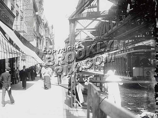Fulton Street with Kings County Elevated and open trolley, May 19, 1905 Old Vintage Photos and Images