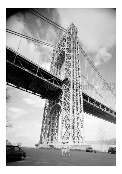 George Washington Bridge -  looking up near the base of the Jersey Tower Old Vintage Photos and Images