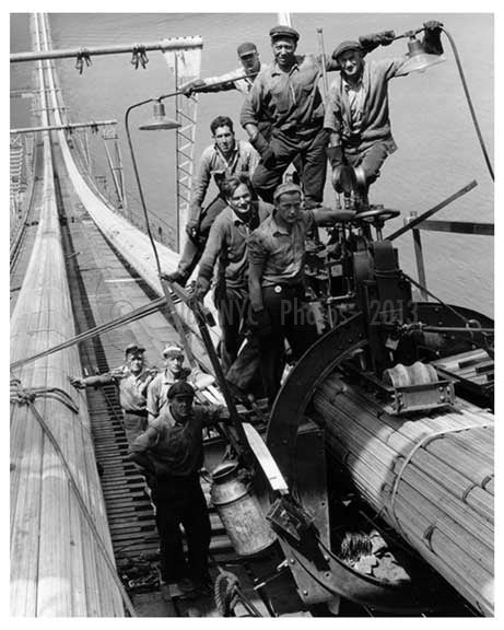George Washington Bridge  under construction Crew smiles for photo on the cables - Brooklyn,  NY Old Vintage Photos and Images