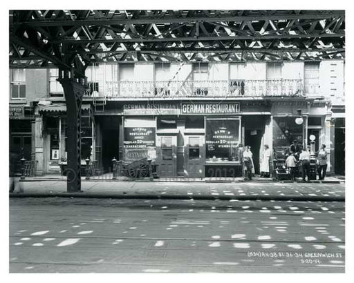 German Restaurant on Greenwich Street - Greenwich Village - Manhattan  1914 Old Vintage Photos and Images