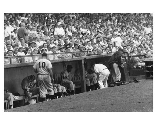 Giants in the Visitors Dugout Ebbets Field -  last Giant - Dodger game 1957