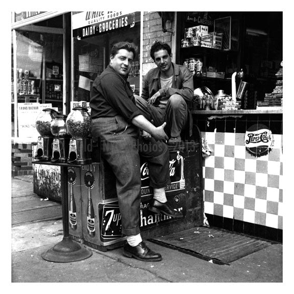 guys hanging out next to a deli Old Vintage Photos and Images