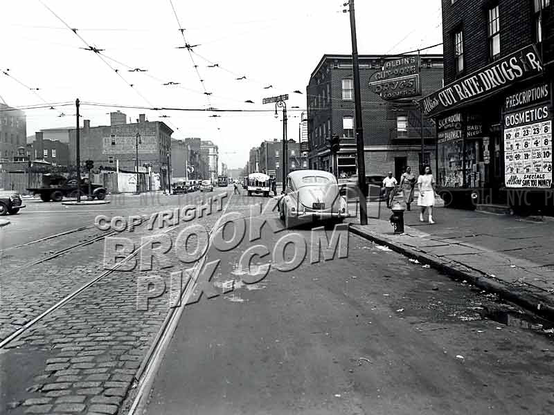 Harrison Avenue looking west at Lorimer Street, 7-28-1947 Old Vintage Photos and Images